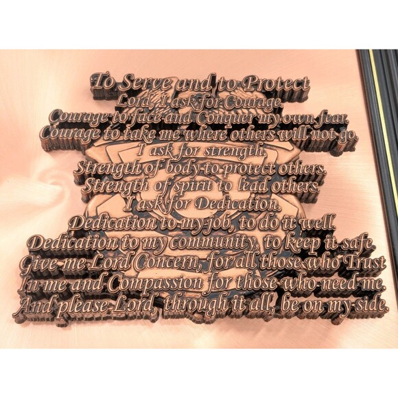 Policeman 3D Copper Art "to Serve and Protect" Quote Prayer Large 22"x16" Framed - Picture 3 of 13